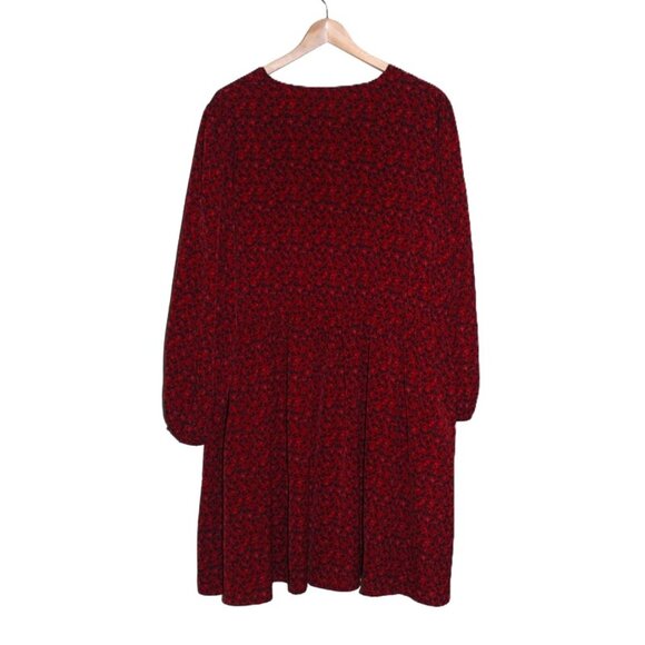 ASOS Urban Threads, Ditsy Floral V-Neck Long-Sleeve Swing Dress, Burgundy (18W) - Picture 5 of 15